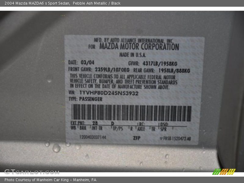 Pebble Ash Metallic / Black 2004 Mazda MAZDA6 s Sport Sedan