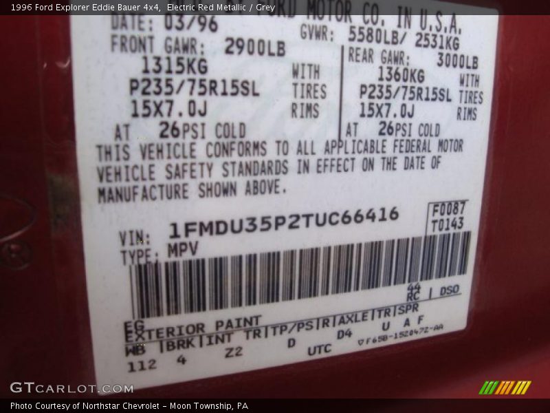 1996 Explorer Eddie Bauer 4x4 Electric Red Metallic Color Code EG