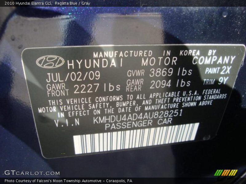 Regatta Blue / Gray 2010 Hyundai Elantra GLS