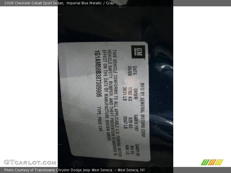 Imperial Blue Metallic / Gray 2008 Chevrolet Cobalt Sport Sedan
