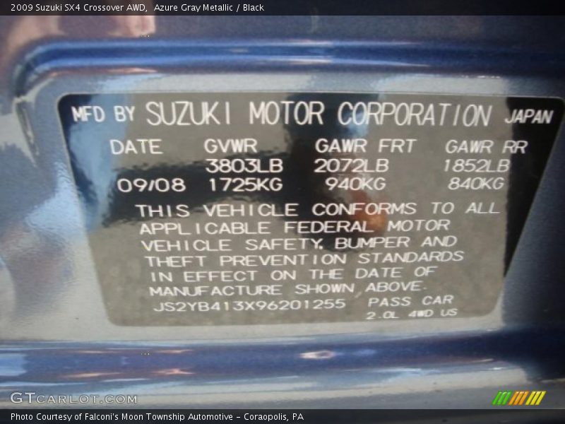 Azure Gray Metallic / Black 2009 Suzuki SX4 Crossover AWD