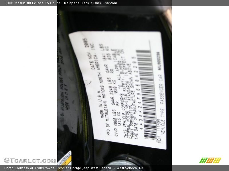 Kalapana Black / Dark Charcoal 2006 Mitsubishi Eclipse GS Coupe