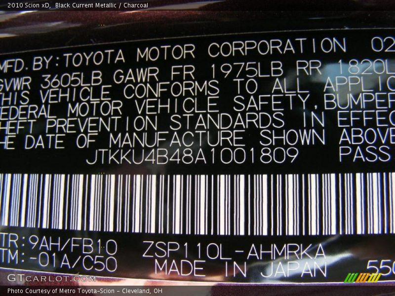 Black Current Metallic / Charcoal 2010 Scion xD