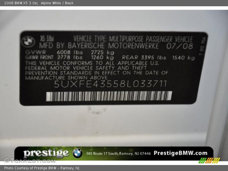 Alpine White / Black 2008 BMW X5 3.0si