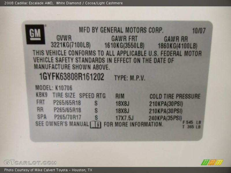 White Diamond / Cocoa/Light Cashmere 2008 Cadillac Escalade AWD
