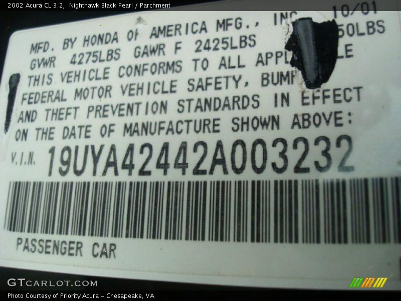 Info Tag of 2002 CL 3.2