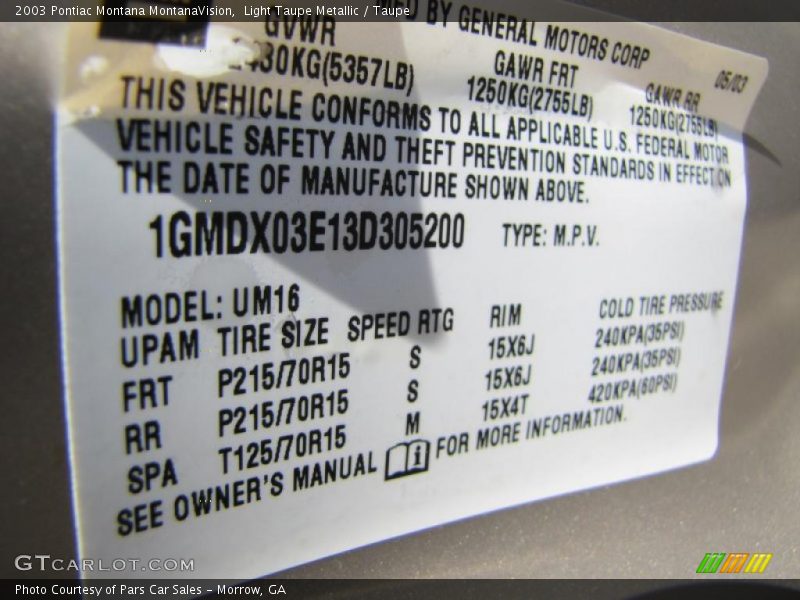 Light Taupe Metallic / Taupe 2003 Pontiac Montana MontanaVision