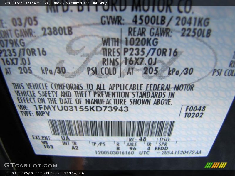 Black / Medium/Dark Flint Grey 2005 Ford Escape XLT V6
