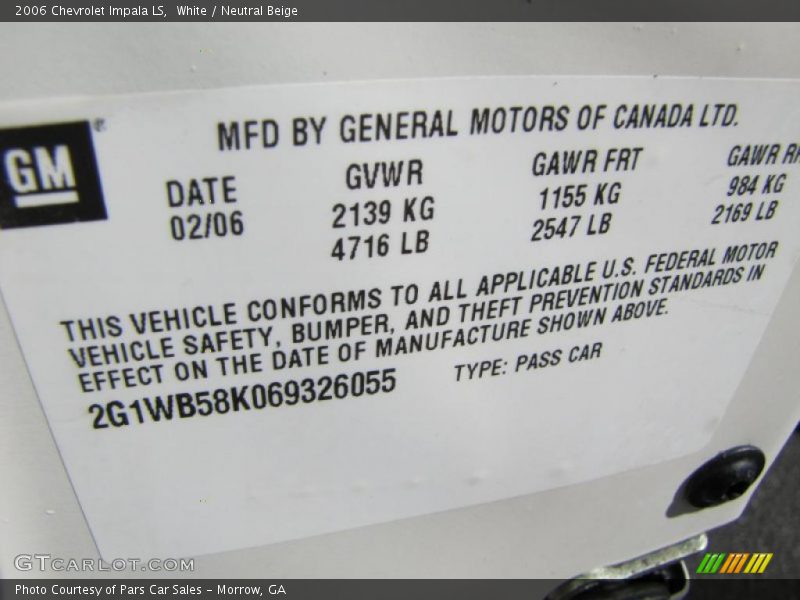 White / Neutral Beige 2006 Chevrolet Impala LS