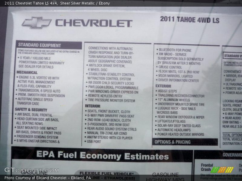  2011 Tahoe LS 4x4 Window Sticker