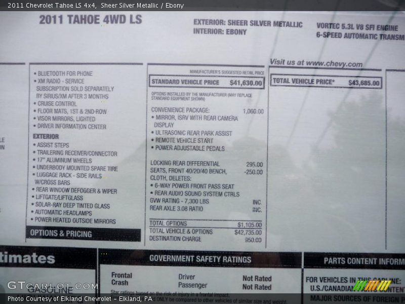 2011 Tahoe LS 4x4 Window Sticker