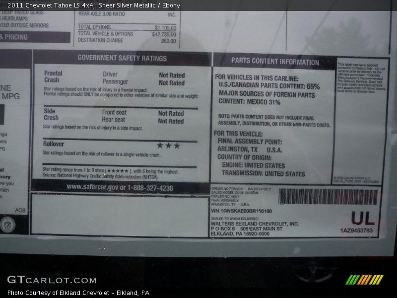  2011 Tahoe LS 4x4 Window Sticker