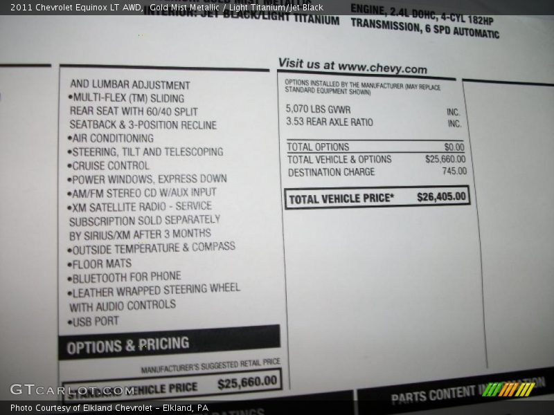  2011 Equinox LT AWD Window Sticker