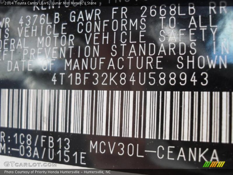 Lunar Mist Metallic / Stone 2004 Toyota Camry LE V6