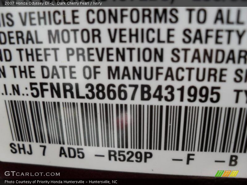 Dark Cherry Pearl / Ivory 2007 Honda Odyssey EX-L