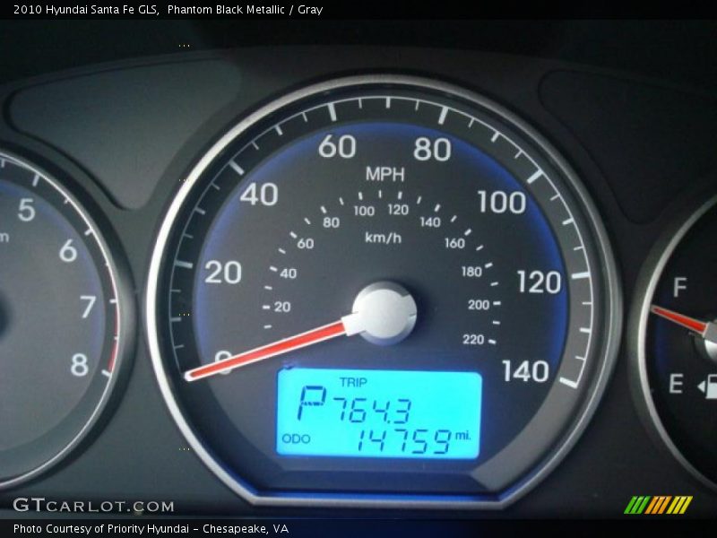 Phantom Black Metallic / Gray 2010 Hyundai Santa Fe GLS