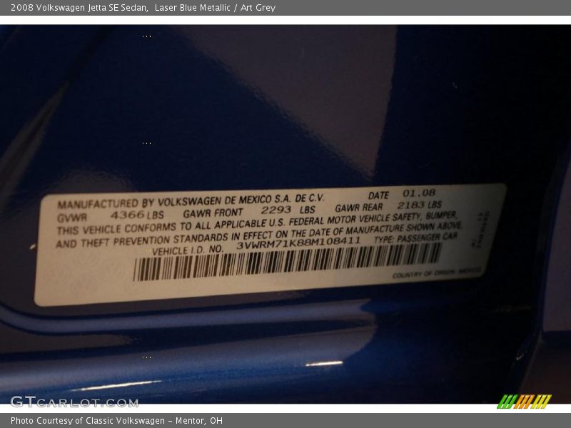 Laser Blue Metallic / Art Grey 2008 Volkswagen Jetta SE Sedan