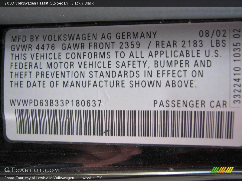 Black / Black 2003 Volkswagen Passat GLS Sedan