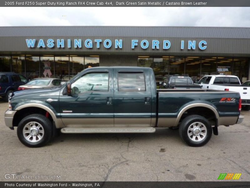 Dark Green Satin Metallic / Castano Brown Leather 2005 Ford F250 Super Duty King Ranch FX4 Crew Cab 4x4