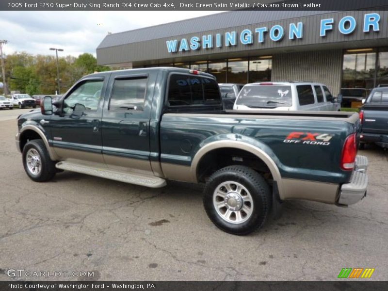 Dark Green Satin Metallic / Castano Brown Leather 2005 Ford F250 Super Duty King Ranch FX4 Crew Cab 4x4