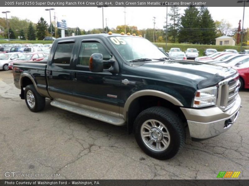 Dark Green Satin Metallic / Castano Brown Leather 2005 Ford F250 Super Duty King Ranch FX4 Crew Cab 4x4