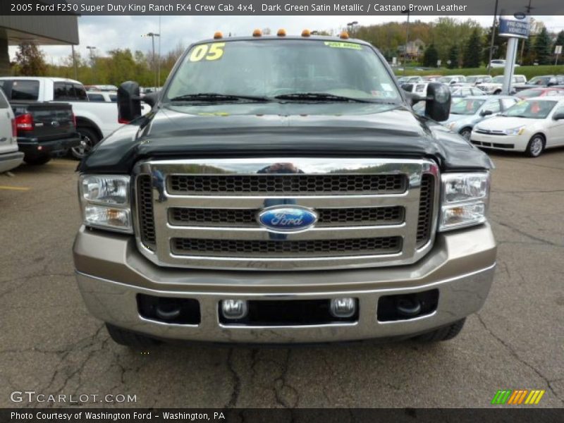 Dark Green Satin Metallic / Castano Brown Leather 2005 Ford F250 Super Duty King Ranch FX4 Crew Cab 4x4