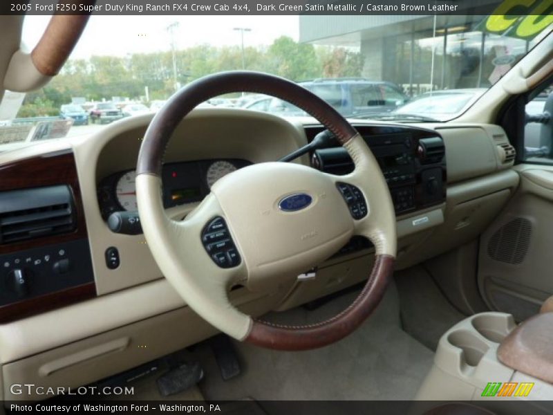 Dark Green Satin Metallic / Castano Brown Leather 2005 Ford F250 Super Duty King Ranch FX4 Crew Cab 4x4