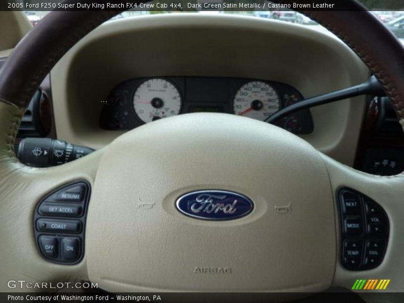 Dark Green Satin Metallic / Castano Brown Leather 2005 Ford F250 Super Duty King Ranch FX4 Crew Cab 4x4