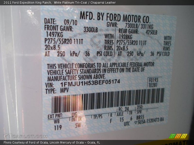 2011 Expedition King Ranch White Platinum Tri-Coat Color Code UG