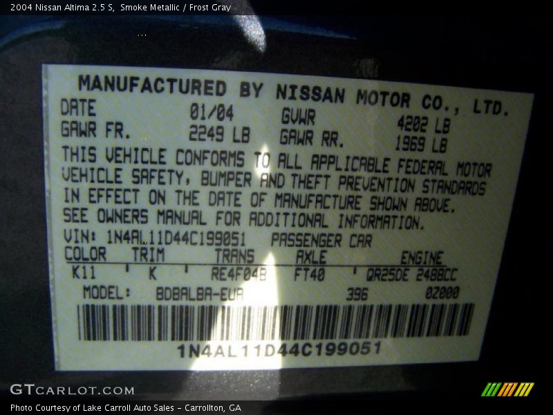 Smoke Metallic / Frost Gray 2004 Nissan Altima 2.5 S