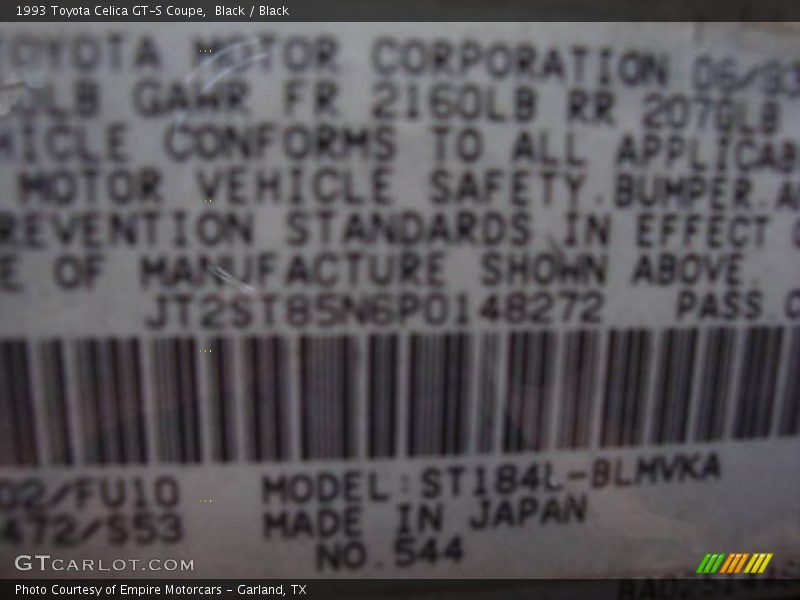 Black / Black 1993 Toyota Celica GT-S Coupe