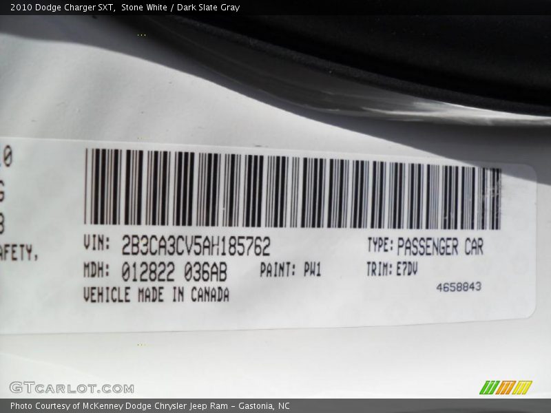 Stone White / Dark Slate Gray 2010 Dodge Charger SXT