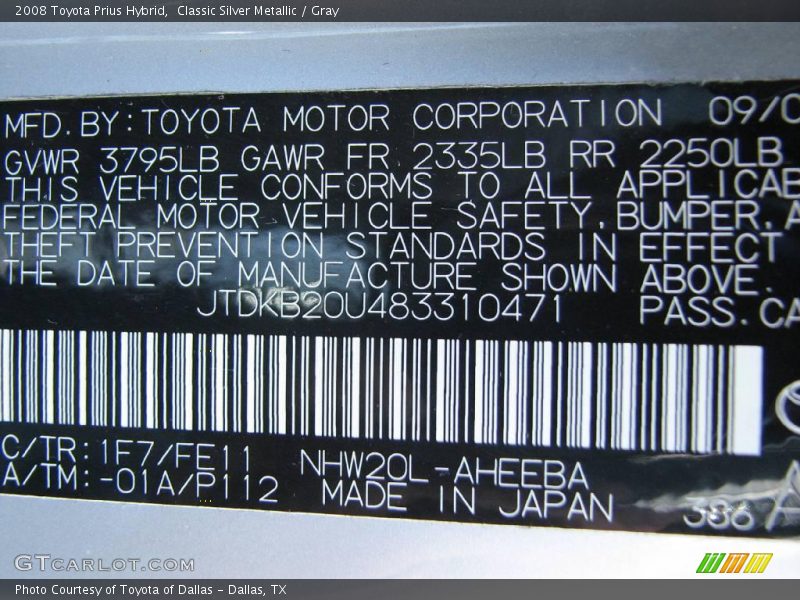 Classic Silver Metallic / Gray 2008 Toyota Prius Hybrid