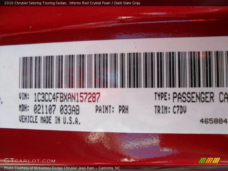 Inferno Red Crystal Pearl / Dark Slate Gray 2010 Chrysler Sebring Touring Sedan