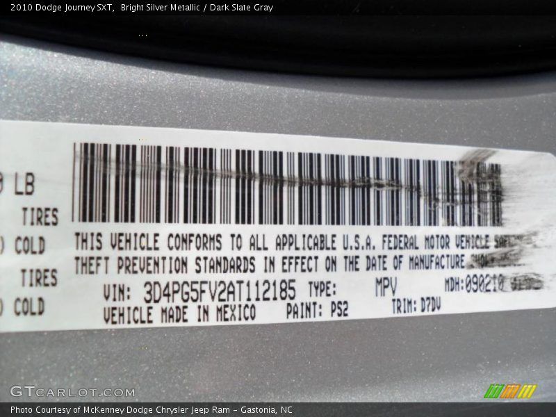 Bright Silver Metallic / Dark Slate Gray 2010 Dodge Journey SXT