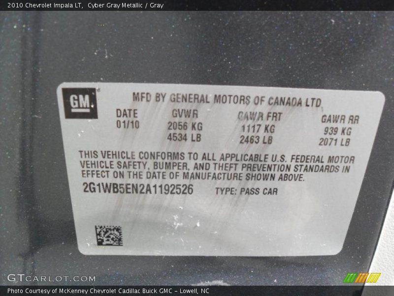 Cyber Gray Metallic / Gray 2010 Chevrolet Impala LT