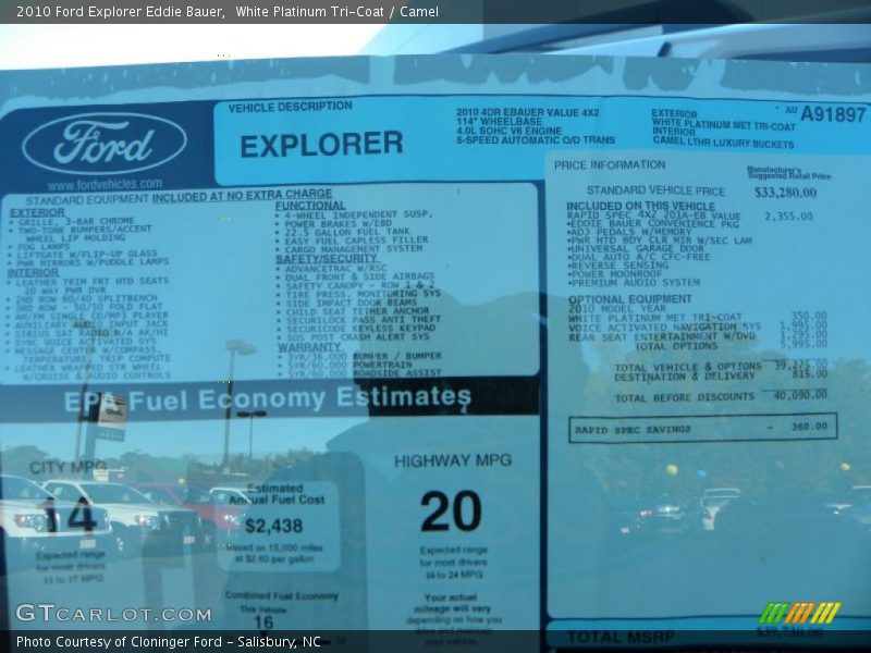  2010 Explorer Eddie Bauer Window Sticker