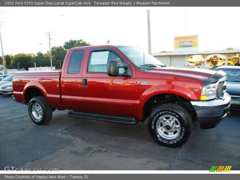 Toreador Red Metallic / Medium Parchment 2002 Ford F250 Super Duty Lariat SuperCab 4x4
