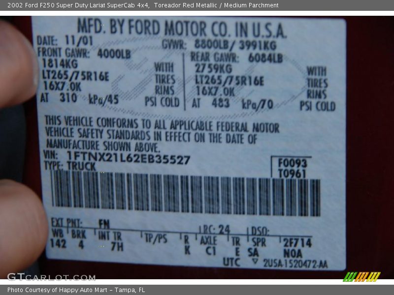 2002 F250 Super Duty Lariat SuperCab 4x4 Toreador Red Metallic Color Code FN