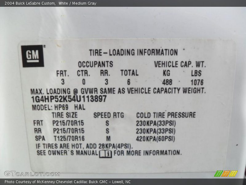 White / Medium Gray 2004 Buick LeSabre Custom