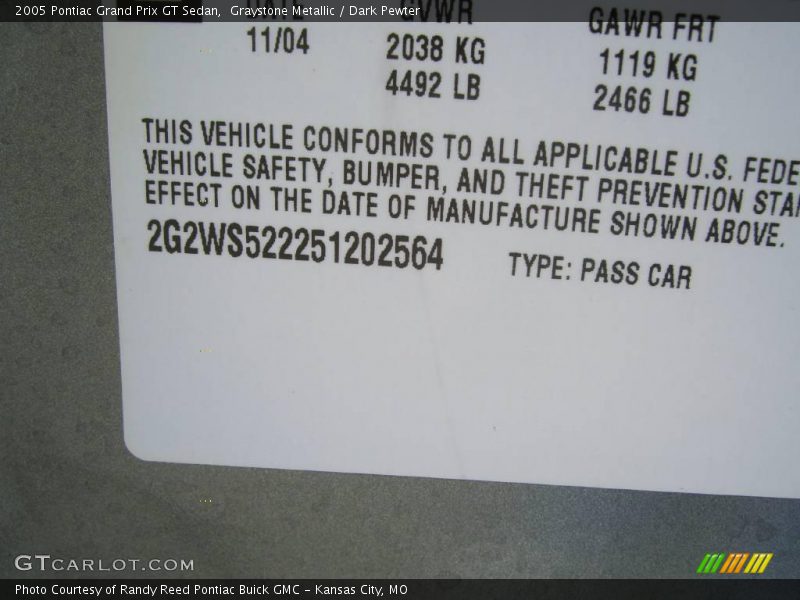 Graystone Metallic / Dark Pewter 2005 Pontiac Grand Prix GT Sedan