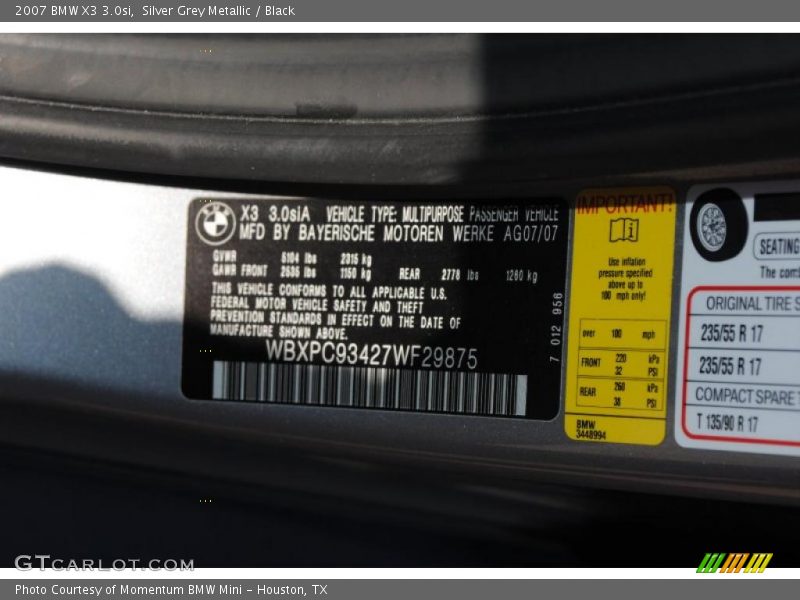Silver Grey Metallic / Black 2007 BMW X3 3.0si