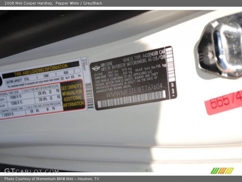 Pepper White / Grey/Black 2008 Mini Cooper Hardtop
