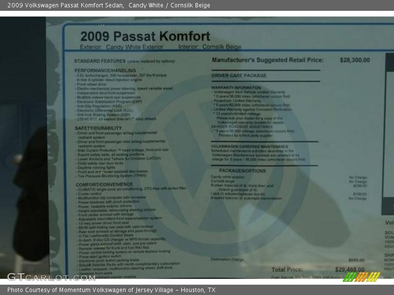 Candy White / Cornsilk Beige 2009 Volkswagen Passat Komfort Sedan