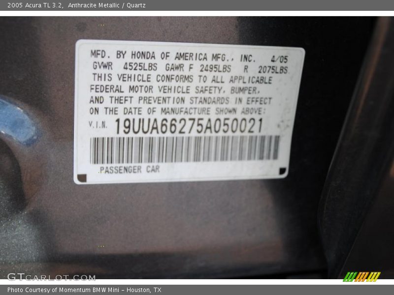 Anthracite Metallic / Quartz 2005 Acura TL 3.2