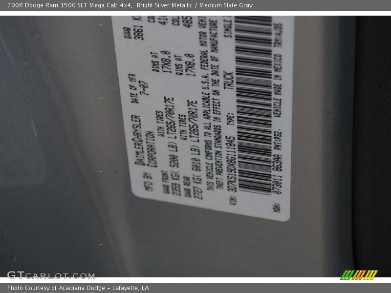Bright Silver Metallic / Medium Slate Gray 2008 Dodge Ram 1500 SLT Mega Cab 4x4