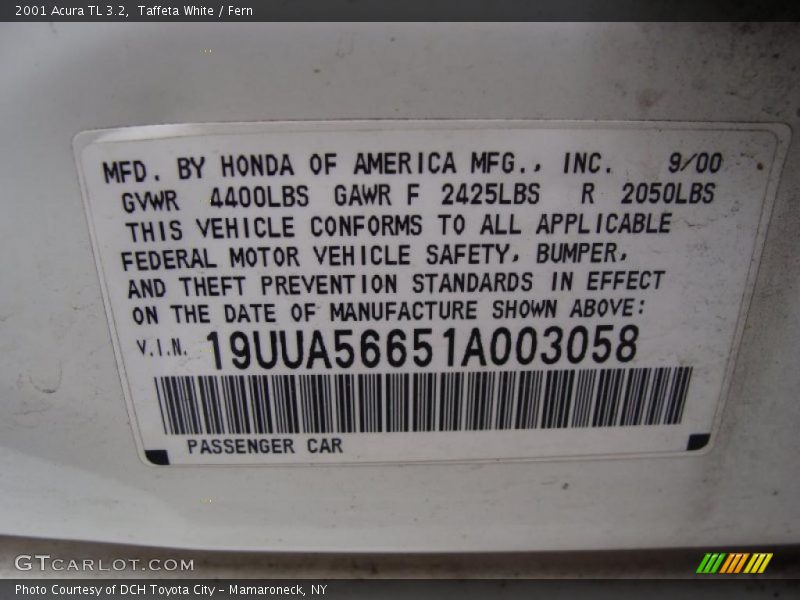 Info Tag of 2001 TL 3.2