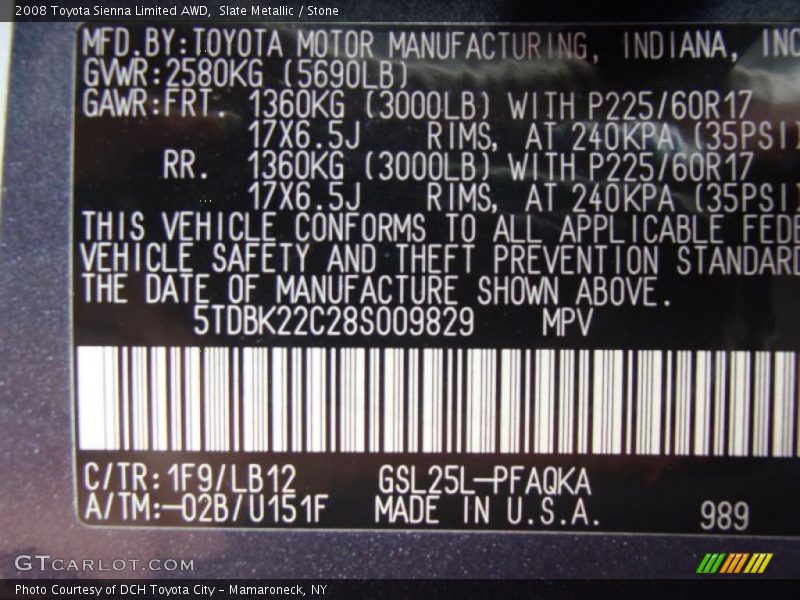 Slate Metallic / Stone 2008 Toyota Sienna Limited AWD