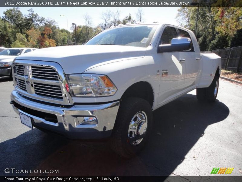 Bright White / Light Pebble Beige/Bark Brown 2011 Dodge Ram 3500 HD Laramie Mega Cab 4x4 Dually