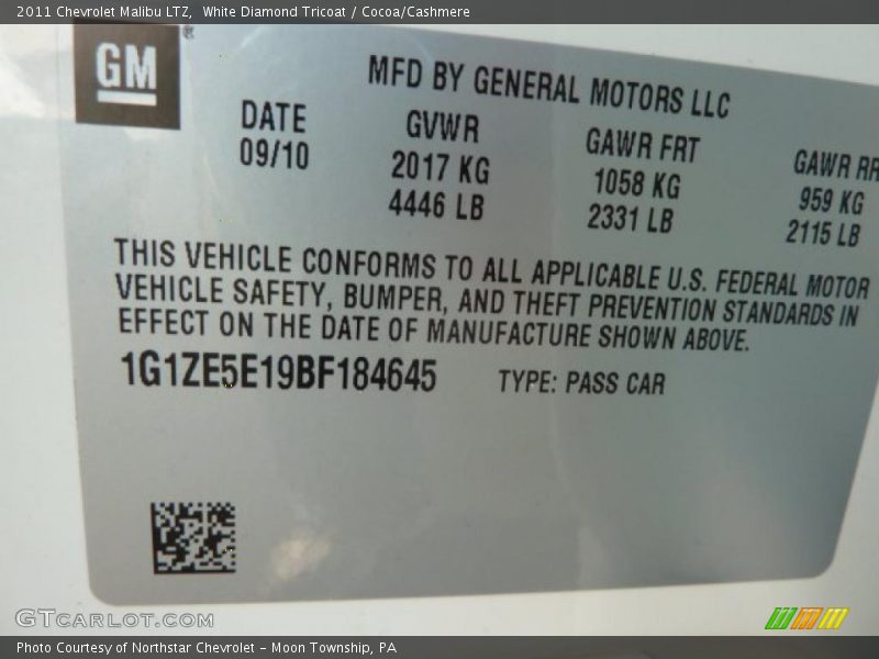 White Diamond Tricoat / Cocoa/Cashmere 2011 Chevrolet Malibu LTZ
